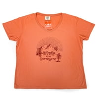Camco Life je bolji u kampu Sunrise Sketch Print V-Neck majica -terracotta prstena SPUN PUNE TEE, veliko