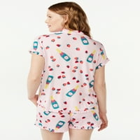 Joyspun ženski ruffled pidžama vrh i kratke hlače, 2-komad, veličine s do 3x