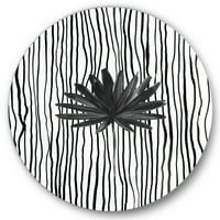 DesignArt 'Crno -bijela prugana pod tropskom lišću III' Moderni krug metal zida - disk od 11
