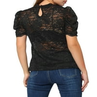 Jedinstveni prijedlozi ženska čipkasta bluza s imitacijom vrata s napuhanim kratkim rukavima, čipkasti vrhovi
