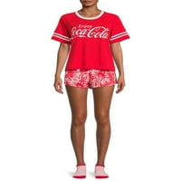 Ženska majica Coca-Cole, kratke hlače i čarape za spavanje, 3-komad set