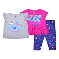 Blue's Clues & You Beby Girls & Toddler Girls majica lepršavih rukava, majica Peplum i tajice, trodijelni set odjeće