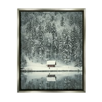 Snježna šuma Hut Reflection Pejzažno slikanje sjajno siva uokvirena umjetnička print zidna umjetnost