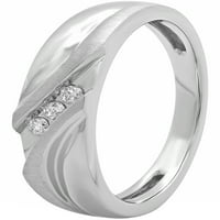 Muški 10k bijeli zlatni nagibni prsten w Dijamantni naglasci - muški vjenčani bend