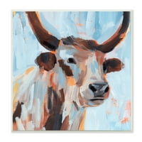 Stupell Industries Moderna stoka krava slikoviti četkice plave pozadine drvena zidna umjetnost, 12, dizajn Annie
