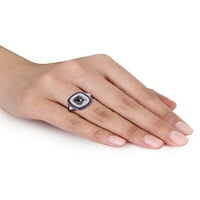Miabella 1- Carat T.W. Crno -bijeli dijamant i karat T.G.W. Sapphire 10k bijelo zlato dvostruki halo prsten