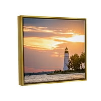 Morski svjetionik, Obzor zalaska sunca, obalna fotografija u metalnom zlatnom okviru, umjetnički ispis na zidu