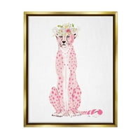 Stupell ružičasta leopard cvjetna vijenaca i insekti slikaju zlatni plutač uokviren umjetnički print zid umjetnost