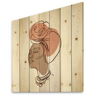Designart 'Jedan linijski portret Afro American Woman IV' Moderni tisak na prirodnom borovom drvetu