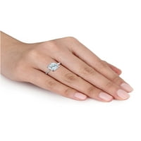 1- Carat T.G.W. Akvamarin i dijamantni 10kt bijeli zlatni koktel prsten