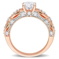 Miabella Women's 1- CT stvorio bijeli safir i dijamant 10kt ružičasto zlato Vintage Miligrain prsten