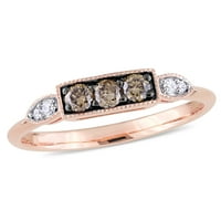 Carat T.W. Smeđi i bijeli dijamant 10K ružičasti zlato Vintage obećanje prstena