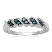 Carat T.W. Plavi i bijeli dijamant 10KT modni prsten od bijelog zlata