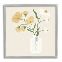 & Svakodnevni aranžman cvjetnih tratinčica, botaničko i cvjetno slikarstvo, umjetnički tisak u sivom okviru, zidna