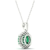 Imperijalni dragulj Sterling Silver ovalni rez stvorio je smaragd i stvorio bijelu safirnu halo žensku ogrlicu