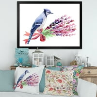 DesignArt 'Blue Jay ptica na buketu ružičastog cvijeća' tradicionalni uokvireni umjetnički tisak