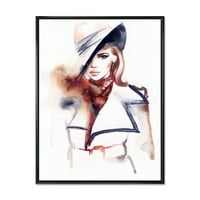 DesignArt 'Modni portret žene koja nosi šešir' Moderno uokvireno platno zidne umjetničke tiska