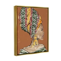 Stupell Industries African Flair Earthy Portret Graphic Art Metallic Gold Floating Framed Canvas Umjetnost tiska,