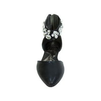 Jill Women široka širina Otvorena šankov ukrasni kristalni elastični remen za gležnjeve crni 7,5