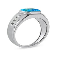 Imperijalni dragulj Sterling Silver Smaragd izrezan švicarski plavi topaz i stvorio bijeli muški prsten safir
