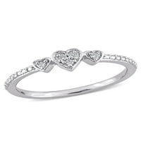 Ženski dijamantni prsten s naglaskom u srebrnom srebru s trostrukim srcem-obećanje