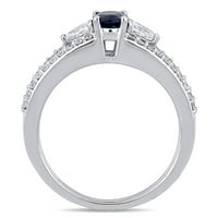 Miabella ženska karatna plava safira karat dijamant 14KT bijelo zlato zaručnički prsten od 3 kamena