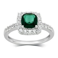Arista je stvorio smaragdni i bijeli safirski halo ženski zaručnički prsten u sterlingu srebra