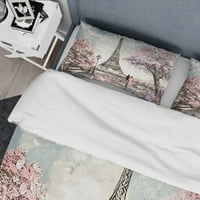 DesignArt 'eiffel s ružičastim cvjetovima' set za naslovnice nadahnutog pokrivača