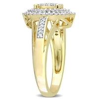 10-karatni dijamantni zaručnički prsten od 10-karatnog žutog zlata ovalnog oblika s dvostrukom aureolom i podijeljenom