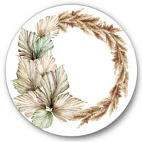 DesignArt 'suhi lišće palmi i pampas trava s vijencima' tradicionalni krug metal metal zid - disk od 11