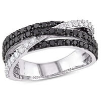 Miabella Ženska karat T.W. Crno-bijeli dijamant sterling srebro 4-reda crossover prstena