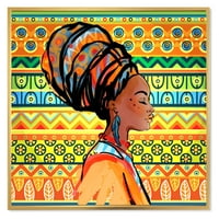 DesignArt 'Afroamerička ženska portret s Turban III' Moderno uokvireno platno zidne umjetničke tisak