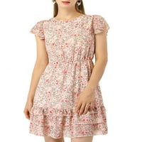 Jedinstvene ponude ženskog cvjetnog tiska šifonske haljine a-line slojevite haljine od ruffle