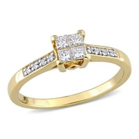Ženski zaručnički prsten princeza s dijamantom okruglog reza i kvadratom od žutog zlata od 10 karata