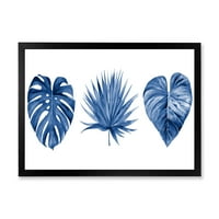 DesignArt 'tropsko lišće u klasičnoj plavoj boji' tropska uokvirena umjetnički tisak