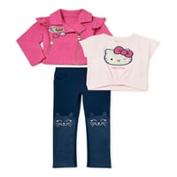 Djeca iz Garimals Girls 'Hello Kitty majica, moto jakna i gamaša, 3-komad, veličine 4-10