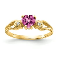 Primalno zlato karatno žuto zlato srce ružičasti safir i dijamantni prsten