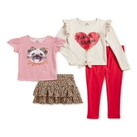 Pink Velvet Girls Grafička majica, majica s dugim rukavima, set odjeće za odjeću za ruffle i gamašce, 4-komad, veličine