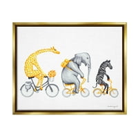 Stupell Industries Savanna Animals jahanje Bicikli Bicikli žuti naglasak grafička umjetnost Metalno zlato plutajuće