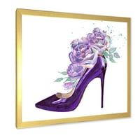 DesignArt 'ružičaste ljubičaste ruže s tamno ljubičastom štitnikom cipela' tradicionalni uokvireni umjetnički tisak