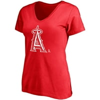 Ženski fanatici markirani Red Los Angeles Angels Pinstripe logo V-izreza majica