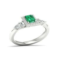 Imperijalni dragulj Sterling Silver Smaragd Cut stvoren je smaragdom i stvorio bijeli safirski halo ženski zaručnički