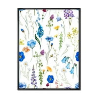 DesignArt 'plavi divlji cvjetovi s lišćem I' tradicionalno uokvirena platna zidna umjetnička ispis
