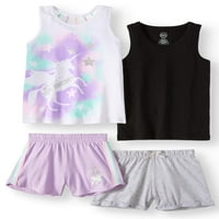 Wonder Nation Girls grafički tenk i kratke hlače, 4-komadića MI i set odjeće za podudaranje, veličine 4- & PLUS