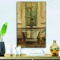 DesignArt 'Vintage Pariško slikanje kade' Tradicionalni otisak kupaonice na prirodnom borovom drvetu