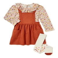 Wonder Nation Baby and Toddler Girls 'Pinafore haljina, gornji i tajice s dugim rukavima, veličine - 5T