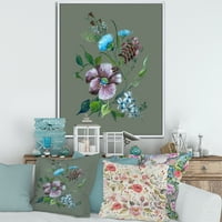 DesignArt 'Tirkizni i ljubičasti proljetni cvjetovi' tradicionalno uokvireno platno zidne umjetničke tiska