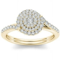 Carat T.W. Dijamantski zaobilazni dvostruki halo klaster 10KT zaručnički prsten od žutog zlata