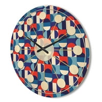 DesignArt 'Crvena, plava i bijela polka točkica' Moderni zidni sat iz sredine stoljeća