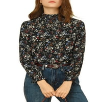Jedinstvene ponude ženskog dimljenog ruffled vrat cvjetni bluz s dugim rukavima